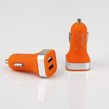 Adapter samochodowy Mini  Pro USB 2xUSB 3.1A pomarańczowy