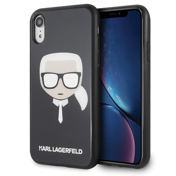 Etui Karl Lagerfeld iPhone XR czarny Iconic Glitter Karl`s Head KLHCI61DLHBK