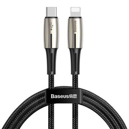 Baseus kabel Waterdrop z diodą LED typ C - Lightning Power Delivery czarny 18W 130cm