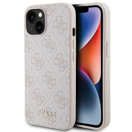 Etui Guess iPhone 13 / 14 / 15 6.1" różowy hard case 4G Metal Gold Logo GUHCP15SG4GFPI
