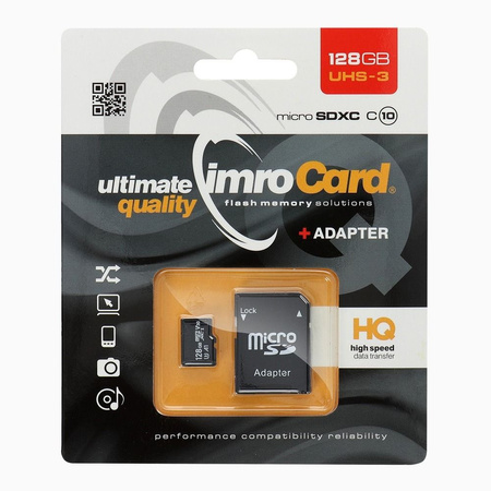 Karta Micro SD 128GB z adapterem Imro UHS-3 Class 10 100MB/s 4K z adapterem