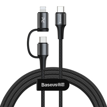 Baseus kabel Twins usb Typ C do usb Typ C + Lightning Power Delivery czarny 60W
