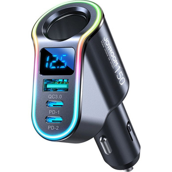 Joyroom ładowarka samochodowa 4w1 150W 1xUSB QC + 2xUSB C PD + gniazdo zapalniczki
