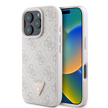 Etui Guess iPhone 16 Pro 6.3" różowy Leather 4G Triangle Strass GUHCP16LP4TDPP