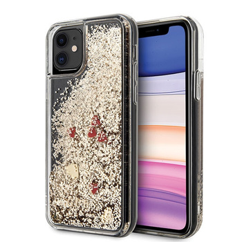 Etui Guess iPhone 11 złoty hard case Liquid Glitter Hearts GUHCN61GLHREGO