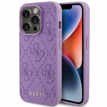 Etui Guess iPhone 15 Pro 6.1" fioletowy hard case Leather 4G Stamped GUHCP15LP4EPMU