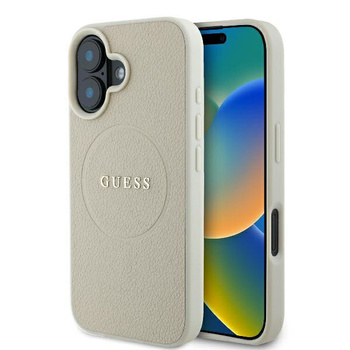 Etui Guess iPhone 16 6.1" beżowy Grained Ring z Magsafe GUHMP16SPGHSMME