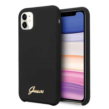 Etui Guess iPhone 11 czarny hard case Silicone Vintage Gold Logo GUHCN61LSLMGBK