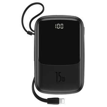 Baseus Power Bank 10000mAh / 3A / 15W czarny z kablem lightning + LED + 4wejścia usb: 2xusb, 1xiPh, 1xTyp C