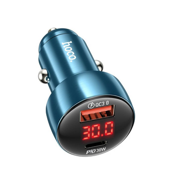 Hoco ładowarka samochodowa Z50 1xusb + 1x usb C PD 48W z kablem c-c niebieska