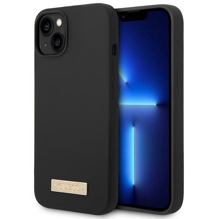 Etui Guess iPhone 14 Plus 6.7" czarny hard case Silicone Logo Plate z MagSafe GUHMP14MSBPLK