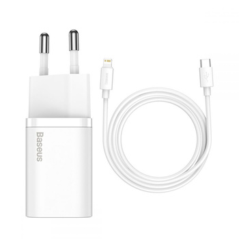 Baseus ładowarka sieciowa Super Si 1xUSB-C PD 20W Power Delivery biała + kabel USB-C do Lightning  100cm