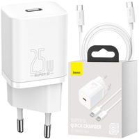 Baseus ładowarka sieciowa Super Si 1xUSB-C PD 25W Power Delivery biała + kabel 2xUSB-C