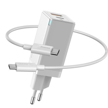 Baseus ładowarka sieciowa GaN 2 x usb QC + PD 45W biała + kabel usb typ C-C PD 60W