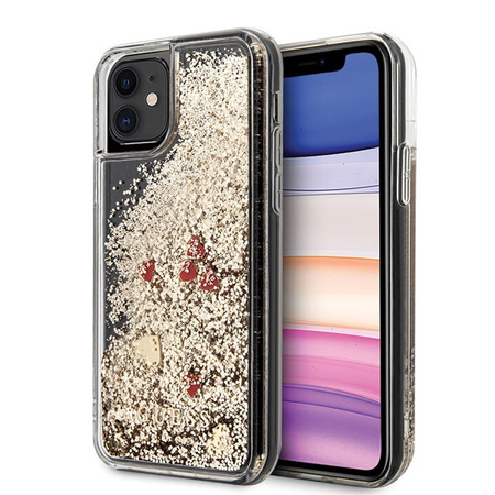 Etui Guess iPhone 11 złoty hard case Liquid Glitter Hearts GUHCN61GLHREGO