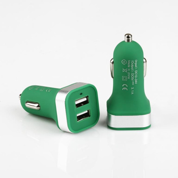 Adapter samochodowy Mini  Pro USB 2xUSB 3.1A zielony