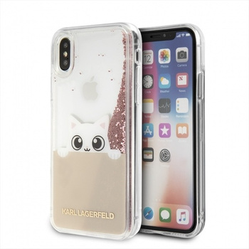 Etui Karl Lagerfeld iPhone X Liquid Glitter różowo-złoty KLHCPXPABGNU