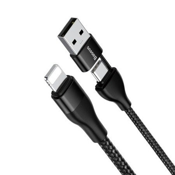 Baseus kabel z podwójną końcówką usb + typ C - do Lightning Power Delivery czarny 10W/18W