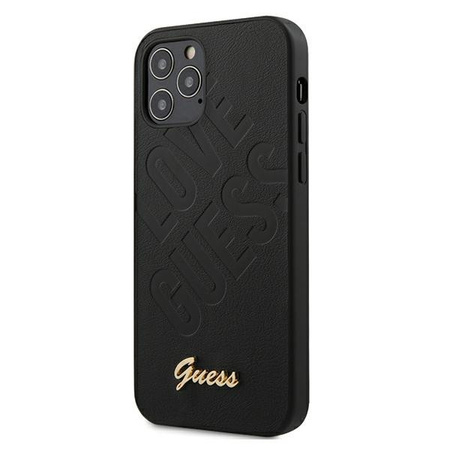 Etui Guess iPhone 12 / 12 Pro 6.1" czarny hard case Iridescent Love Script Gold Logo GUHCP12MPUILGBK