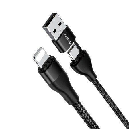 Baseus kabel z podwójną końcówką usb + typ C - do Lightning Power Delivery czarny 10W/18W