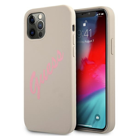 Etui Guess iPhone 12 / 12 Pro 6.1" szaro różowy hard case Silicone Vintage GUHCP12MLSVSGP