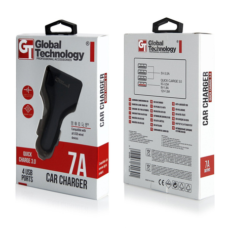 Adapter samochodowy 4xUSB 7A GT QC 3.0 czarny