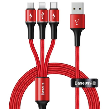 Baseus kabel Halo 3w1 micro/iPhone/typ-C 3,5A czerwony z podświetleniem led
