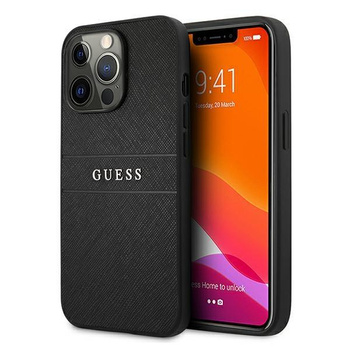 Etui Guess iPhone 13 Pro czarny Saffiano Strap GUHCP13LPSASBBK