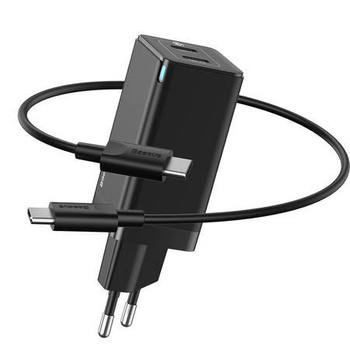 Baseus ładowarka sieciowa GaN2 2 x usb QC + PD 45W czarna + kabel usb typ C-C PD 60W