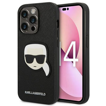 Etui Karl Lagerfeld iPhone 14 Pro Max 6.7" czarny hard case Saffiano Karl`s Head Patch KLHCP14XSAPKHK