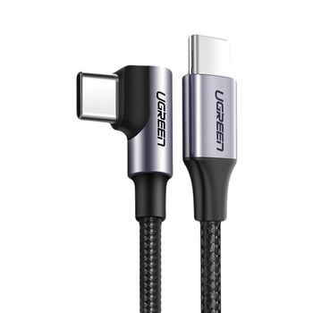 Ugreen kabel jednostronnie kątowy 2xusb typ C  Power Delivery szary 100cm