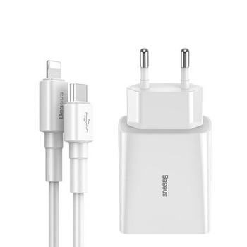 Baseus ładowarka sieciowa Speed Mini 1xUSB-C Power Delivery 18W biała + kabel PD do Lightning