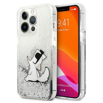 Etui Karl Lagerfeld iPhone 13 Pro srebrny hard case Liquid Glitter Choupette Fun KLHCP13LGCFS