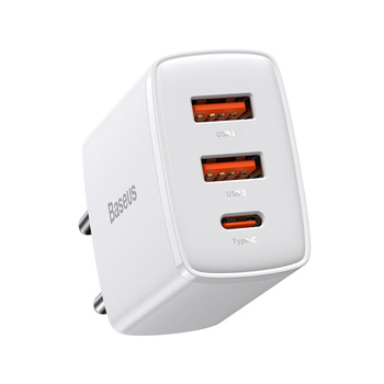 Baseus ładowarka sieciowa Compact 3xUSB; 2x QC + PD 30W Power Delivery biała