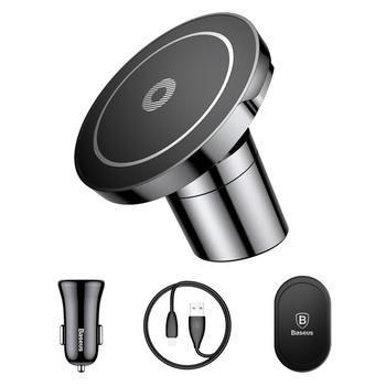 Baseus 3w1 uchwyt samochdowy + ładowarka indukcyjna + ładowarka samochodowa micro usb czarna