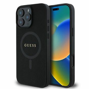 Etui Guess iPhone 16 Pro 6.3" czarny Saffiano Classic Logo z Magsafe GUHMP16LPSAHMCK