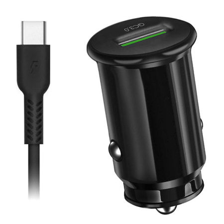 Ładowarka samochodowa Ampere Fast QC 3.0 + kabel Typ C czarna 3A
