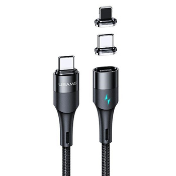 Usams kabel magnetyczny pleciony 2xusb typ C Power Delivery + końcówka lightning  2m 60W