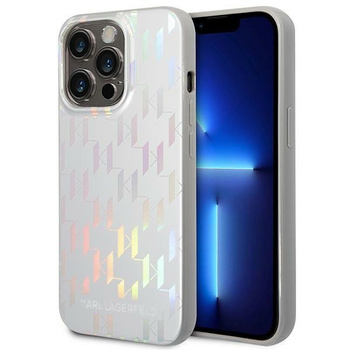 Etui Karl Lagerfeld iPhone 14 Pro 6.1" srebrny hard case Monogram Iridescent KLHCP14LLGMMSV3