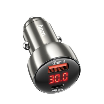 Hoco ładowarka samochodowa Z50 2 x USB QC 18W / PD 30W szara