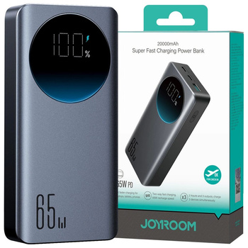 Joyroom Power Bank 20000mAh / 65W z wyświetlaczem 1 x USB QC 3.0 + 2 x PD czarny z kablem typ C-C