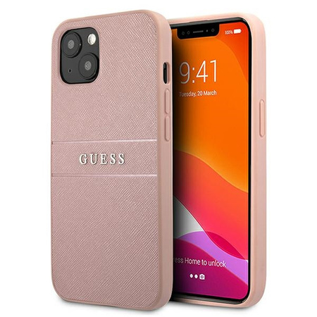 Etui Guess iPhone 13 różowy Saffiano Stripe GUHCP13MPSASBPI