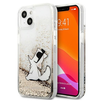 Etui Karl Lagerfeld iPhone 13 złoty hard case Liquid Glitter Choupette Fun KLHCP13MGCFD