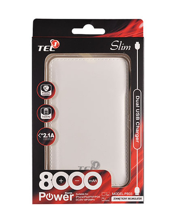 Power Bank Tel1 Slim 8000mAh biały