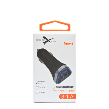 Ładowarka samochodowa Ampere 3 usb 3.1A czarna ACC3U31B