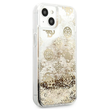 Etui Guess iPhone 13 Mini złoty hard case Peony Liquid Glitter GUHCP13SLGPEGO