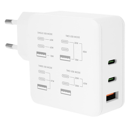 Ładowarka sieciowa Platinet 65W 3xUSB 2xQC + PD biała