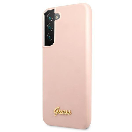 Etui Guess Samsung S22+ Plus różowy hard case silicone Script Metal Logo GUHCS22MLSLMGPP
