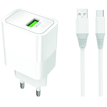 Ładowarka sieciowa Ampere Fast QC 3.0 + kabel Typ C biała 3A