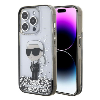 Etui Karl Lagerfeld iPhone 15 Pro 6.1" transaprent hard case Liquid Glitter Ikonik KLHCP15LLKKNSK